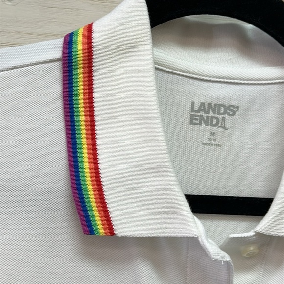 Lands' End Womens SS Mesh Cotton Dress White Rainbow Multi Regular Medium - Picture 5 of 5